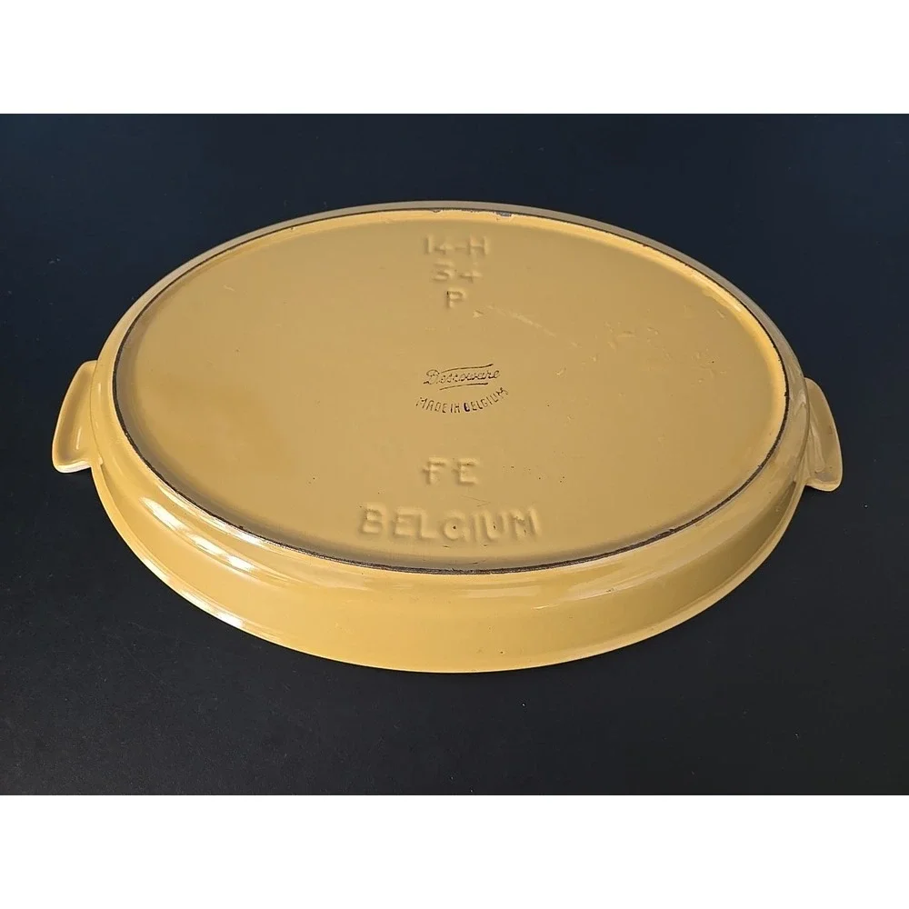 Vintage 60's Descoware Belgium 14H 34B‎ Enamel Cast Iron Casserole Yellow